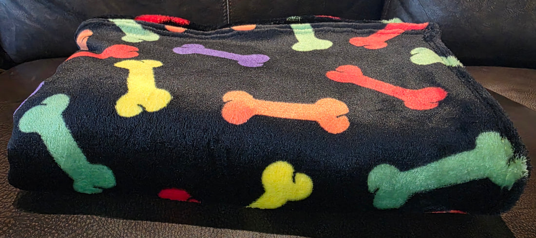 Black Plush Bone Print Dog Blanket- 1.5x1m