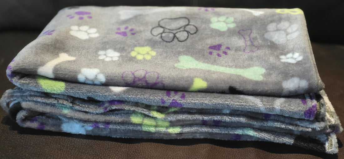 Grey Paw & Bone Print Plush Dog Blanket- 1.5x1m