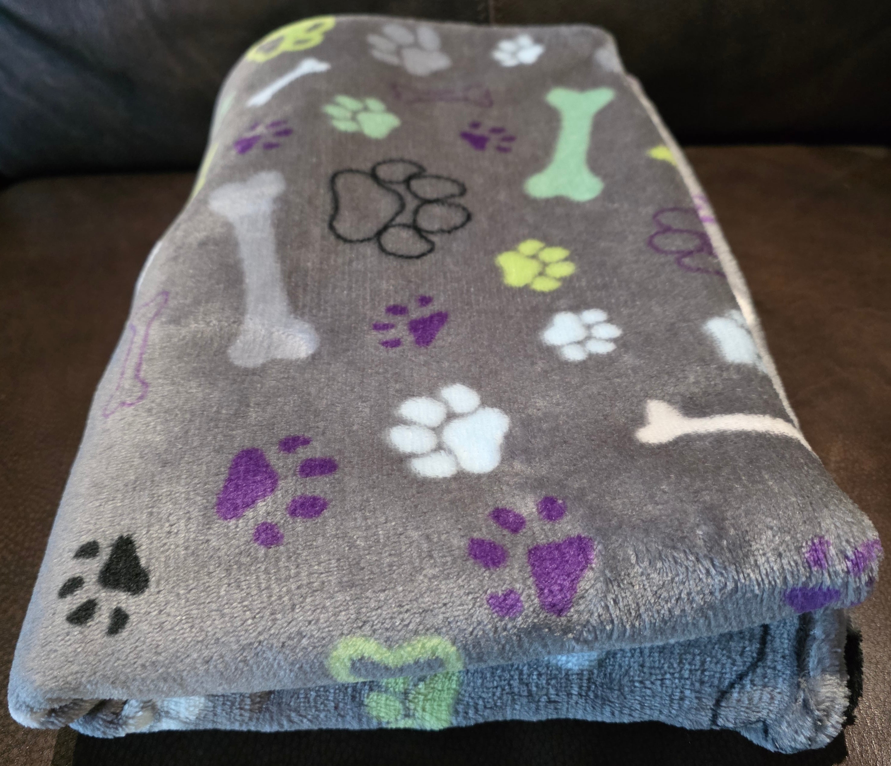 Grey Paw & Bone Print Plush Dog Blanket- 1.5x1m