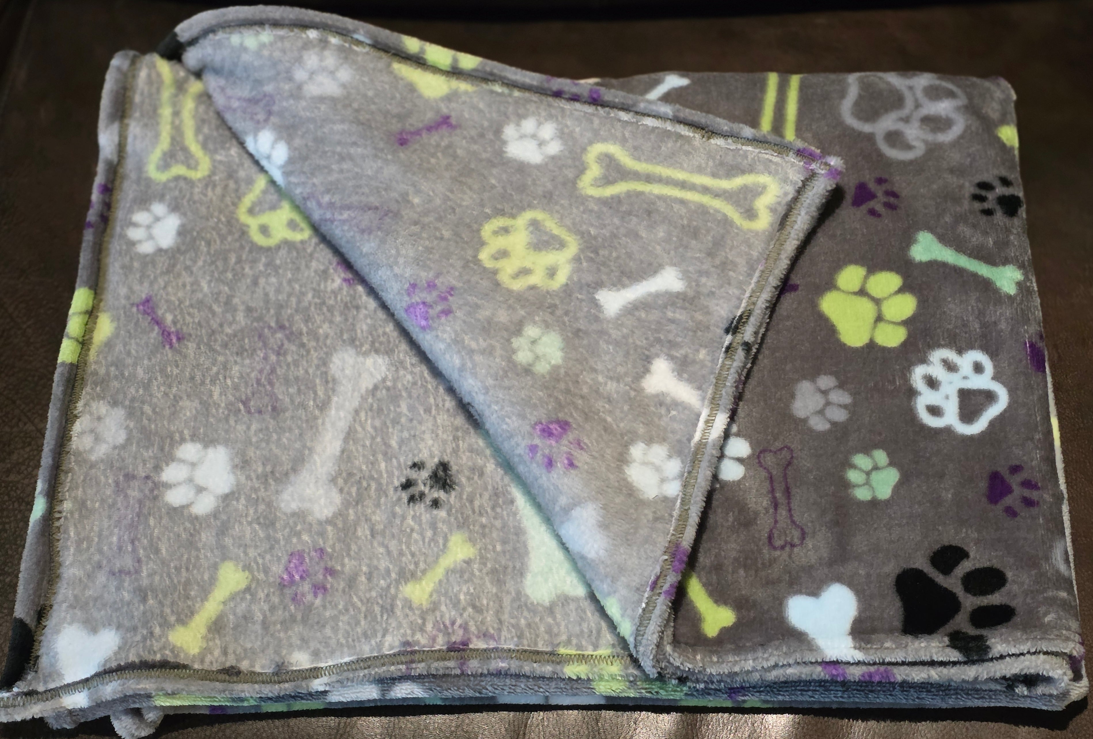 Grey Paw & Bone Print Plush Dog Blanket- 1.5x1m