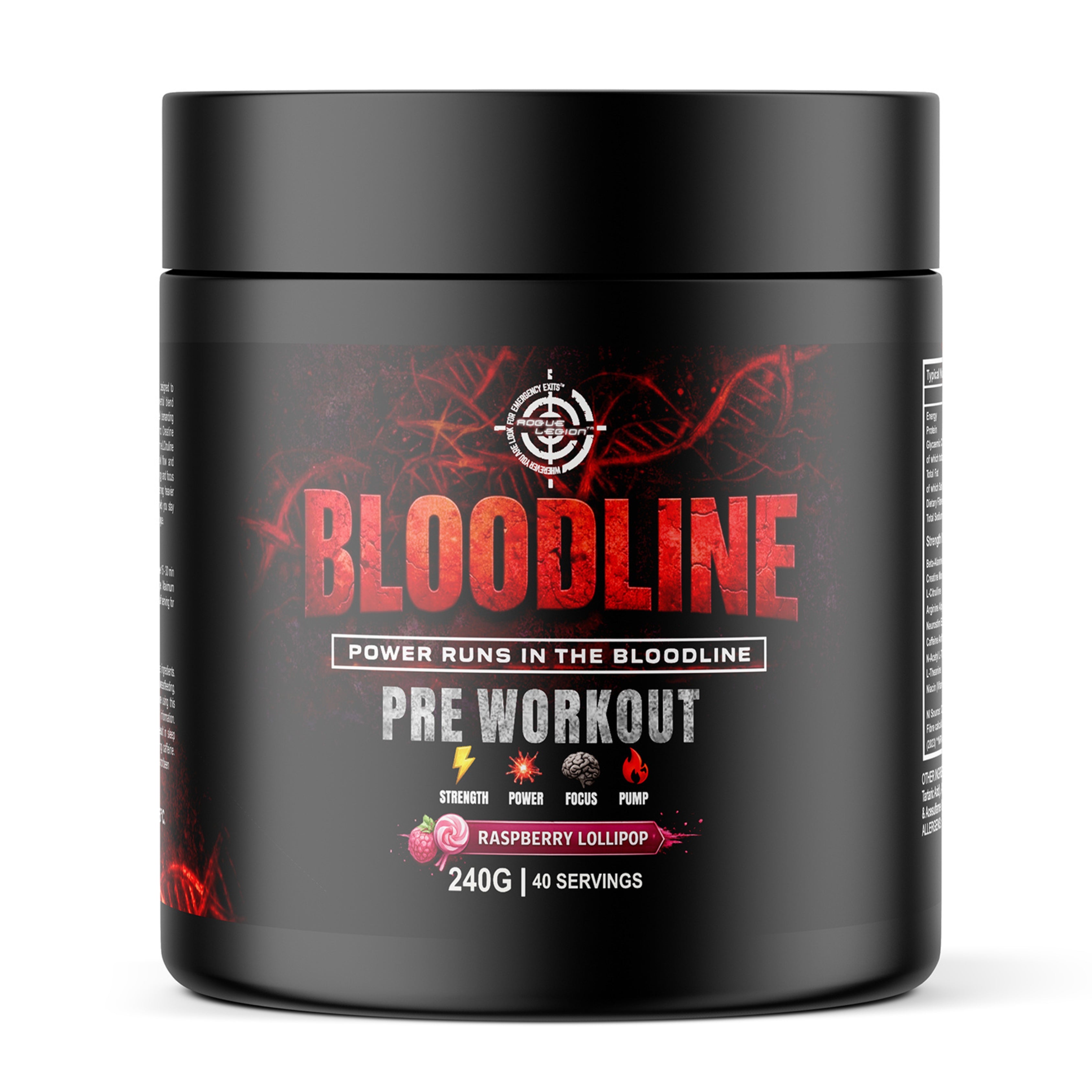 Rogue Legion Bloodline Pre-Workout- Raspberry Lollipop- 240g (40 Servings)