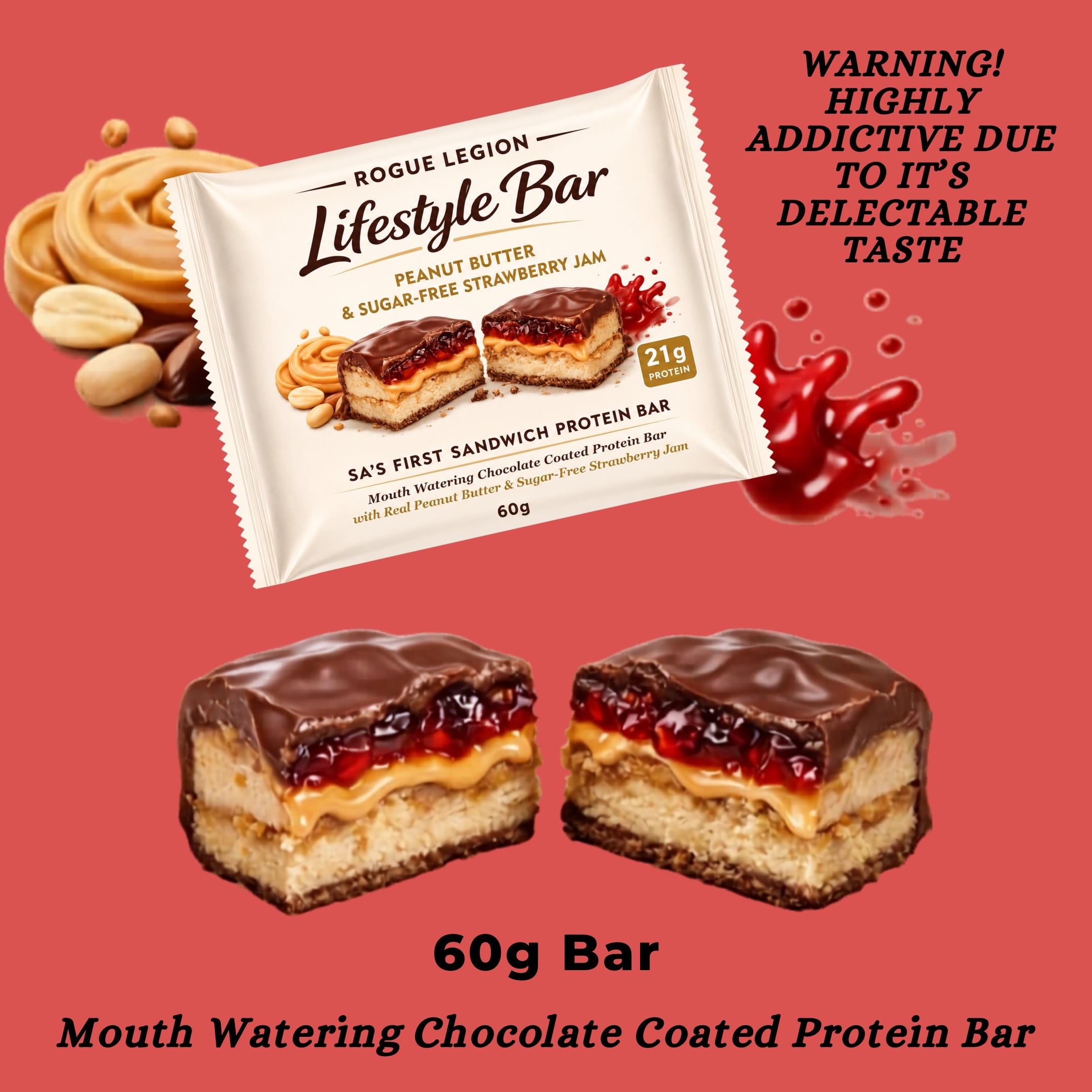 Lifestyle Protein Bar-Peanut Butter & Sugar-Free Strawberry Jam- 60g