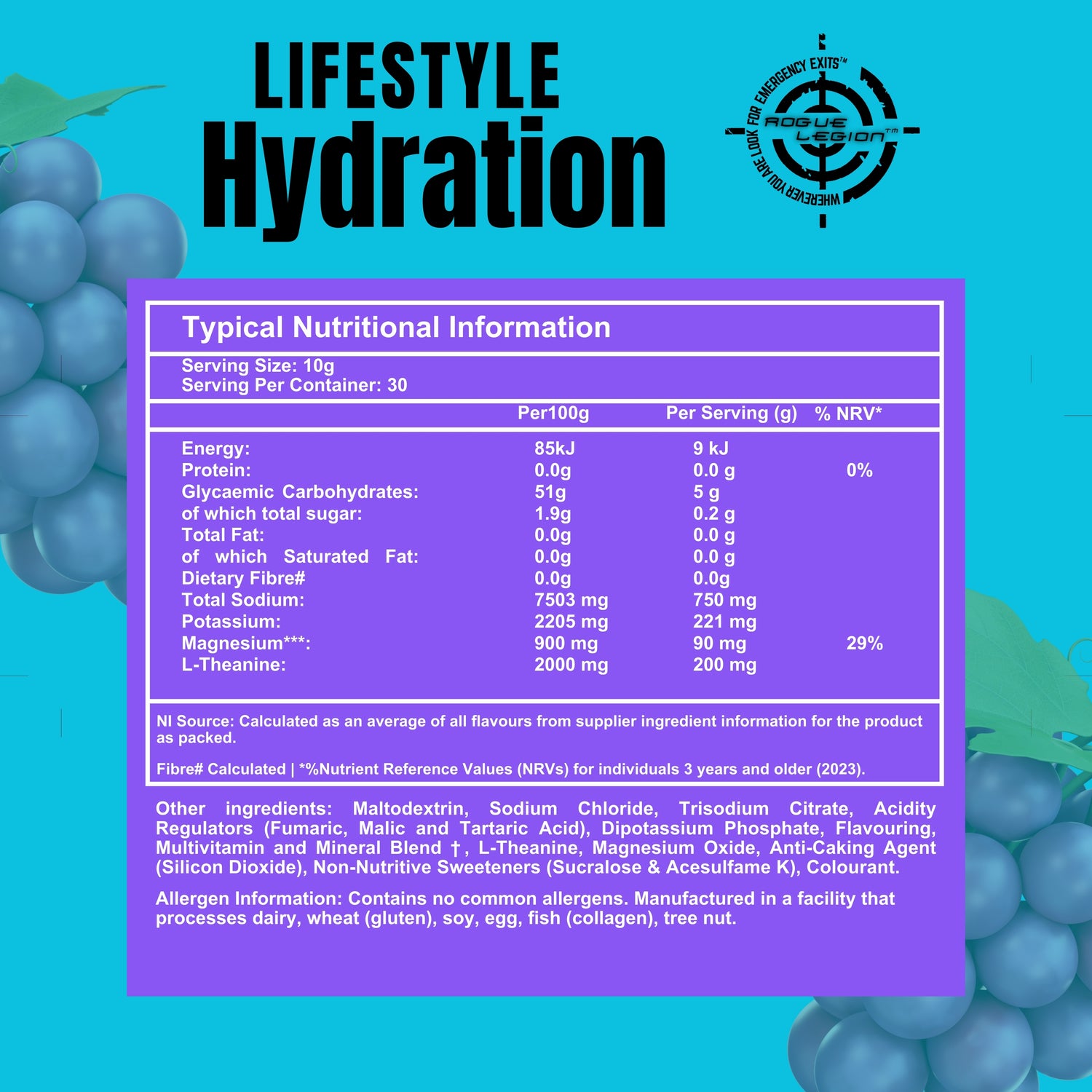Lifestyle Hydration- Sugar Free Electrolytes- 30 Servings- Grape Grenade
