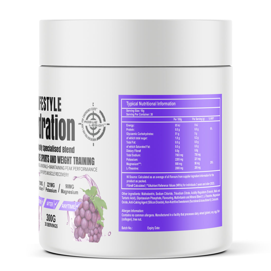 Lifestyle Hydration- Sugar Free Electrolytes- 30 Servings- Grape Grenade