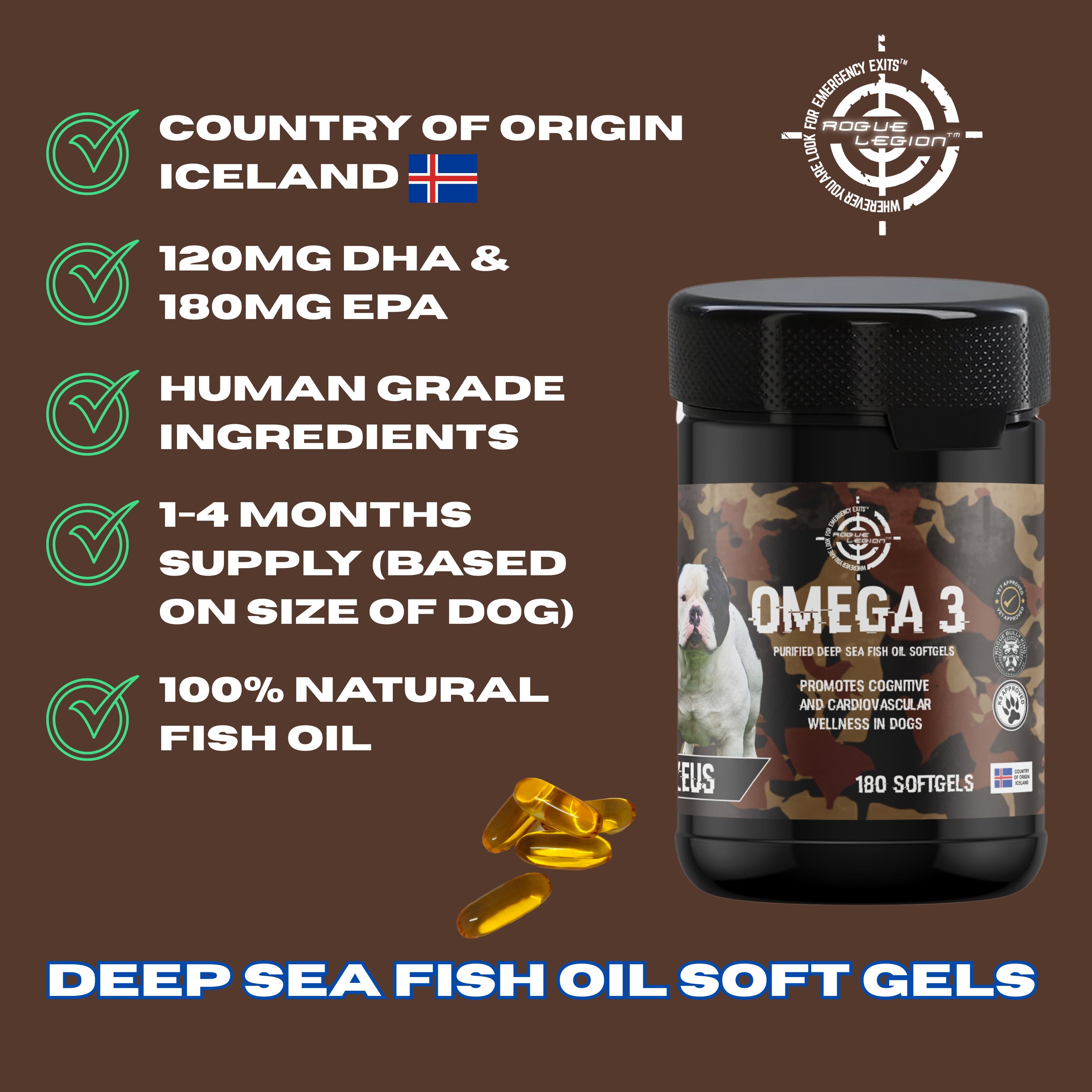 Rogue Legion K9 - Omega 3 - 180 Softgels - 1000mg