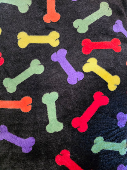 Black Plush Bone Print Dog Blanket- 1.5x1m