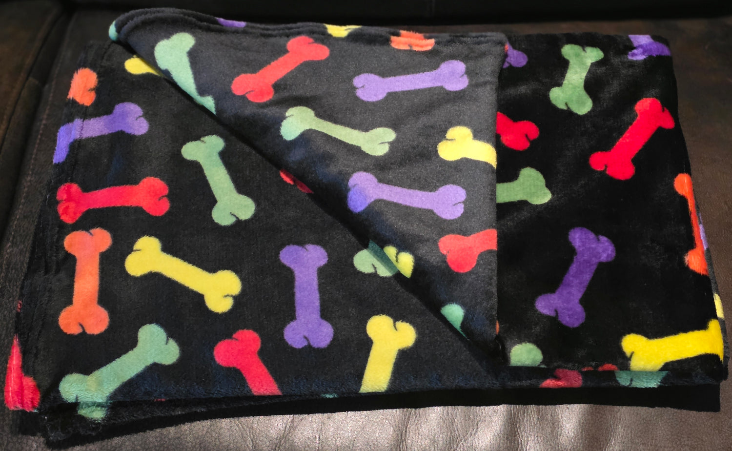 Black Plush Bone Print Dog Blanket- 1.5x1m