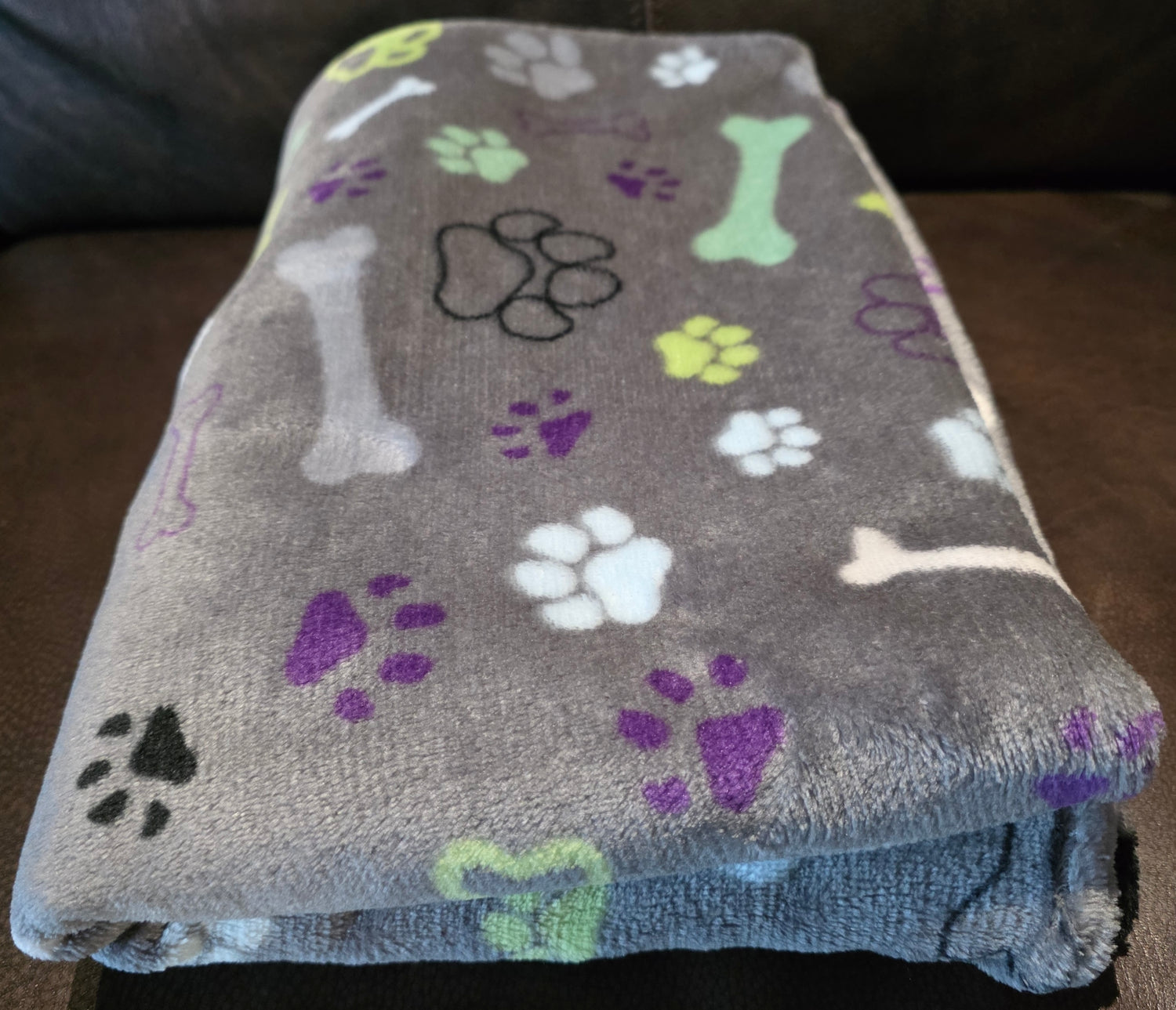 Grey Paw &amp; Bone Print Plush Dog Blanket- 1.5x1m