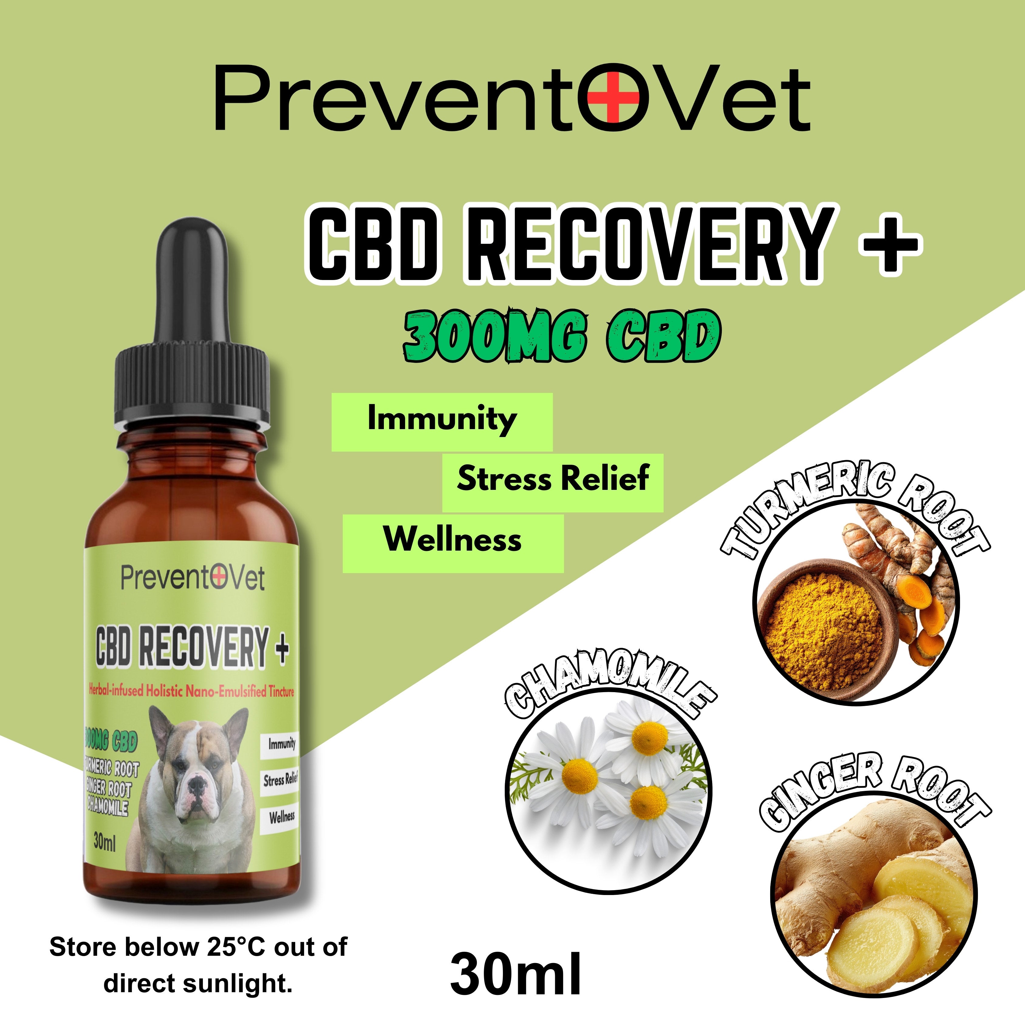 Prevento Vet CBD Recovery + Herbal Nano Tincture (30ml)
