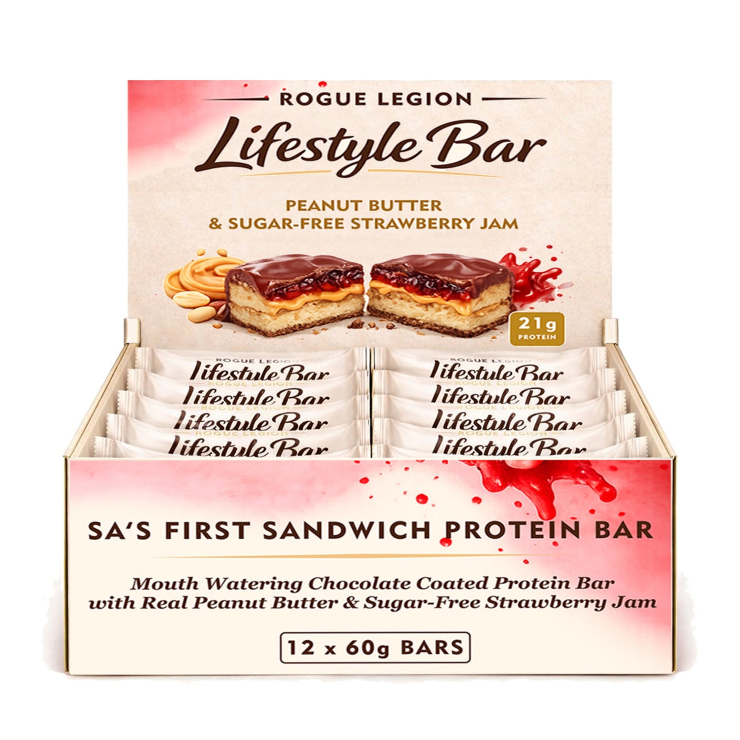 Lifestyle Protein Bar-Peanut Butter &amp; Sugar-Free Strawberry Jam-12 x 60g