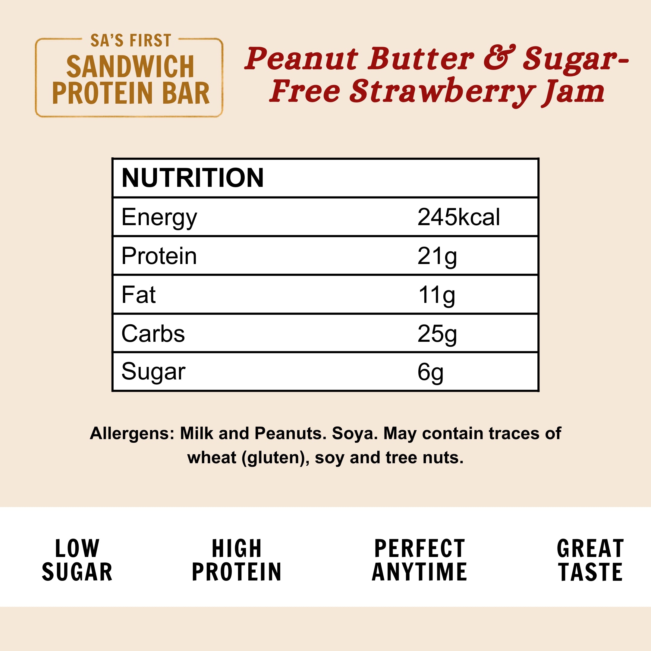 Lifestyle Protein Bar-Peanut Butter &amp; Sugar-Free Strawberry Jam- 60g
