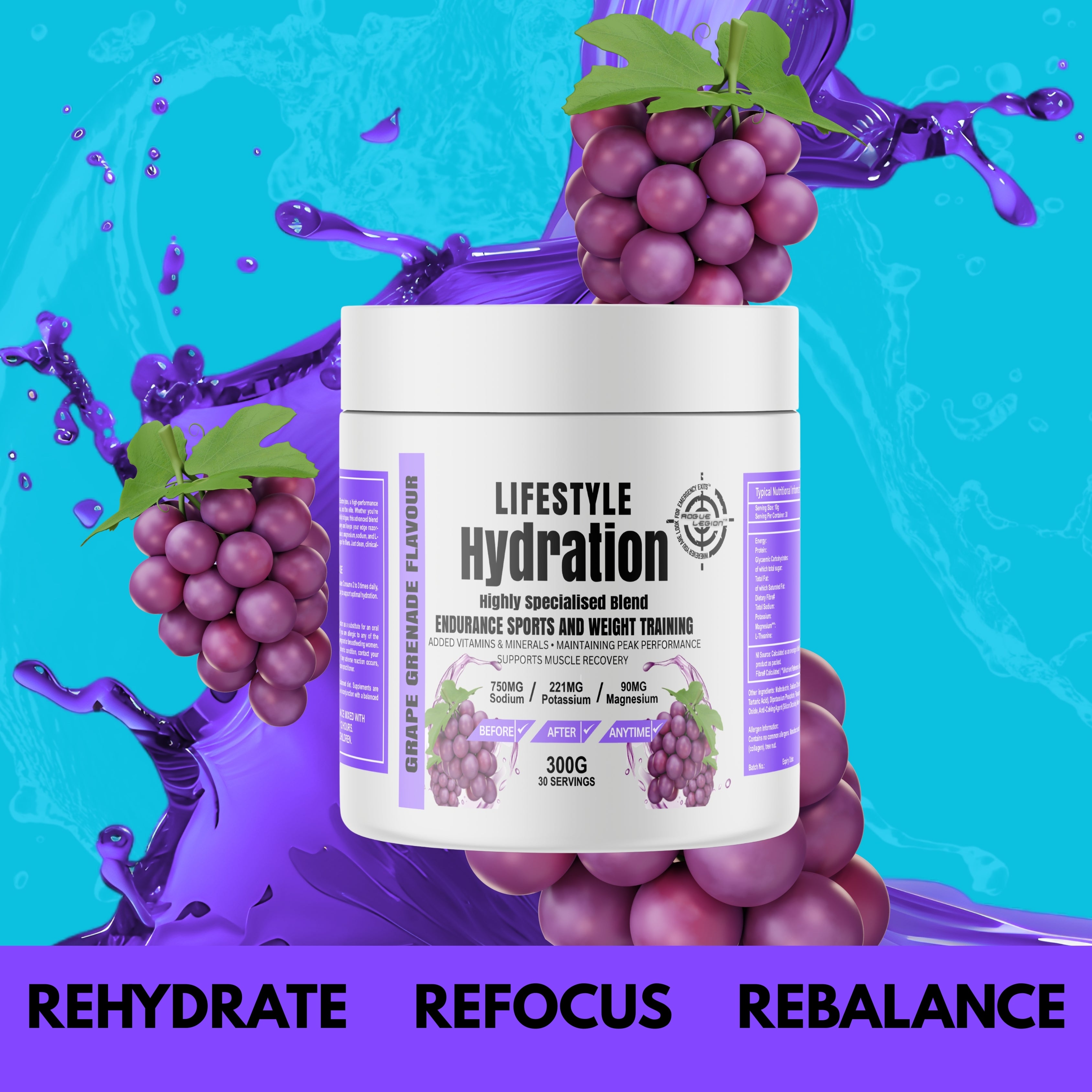 Lifestyle Hydration- Sugar Free Electrolytes- 30 Servings- Grape Grenade
