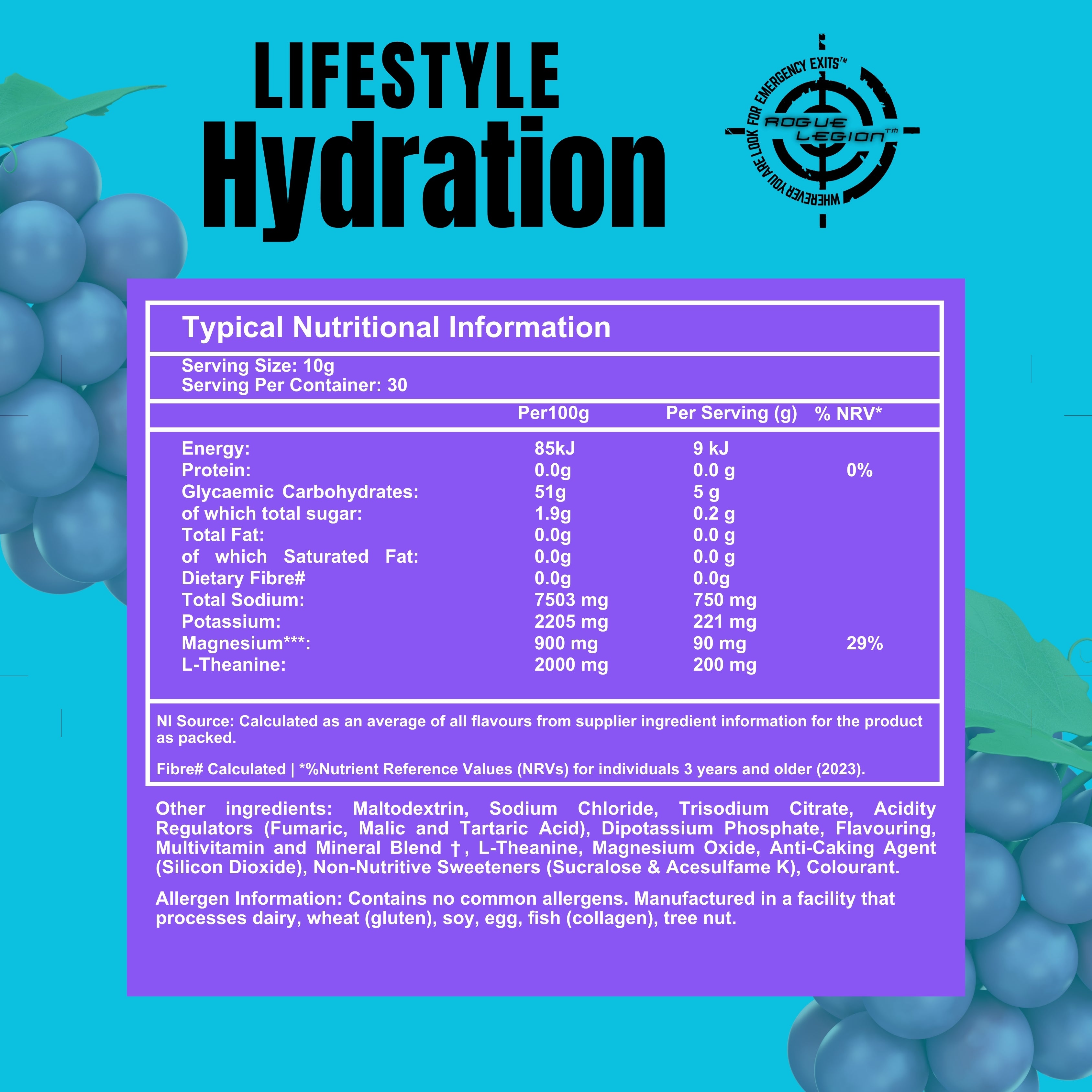 Lifestyle Hydration- Sugar Free Electrolytes- 30 Servings- Grape Grenade