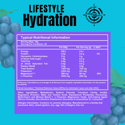 Lifestyle Hydration- Sugar Free Electrolytes- 30 Servings- Grape Grenade