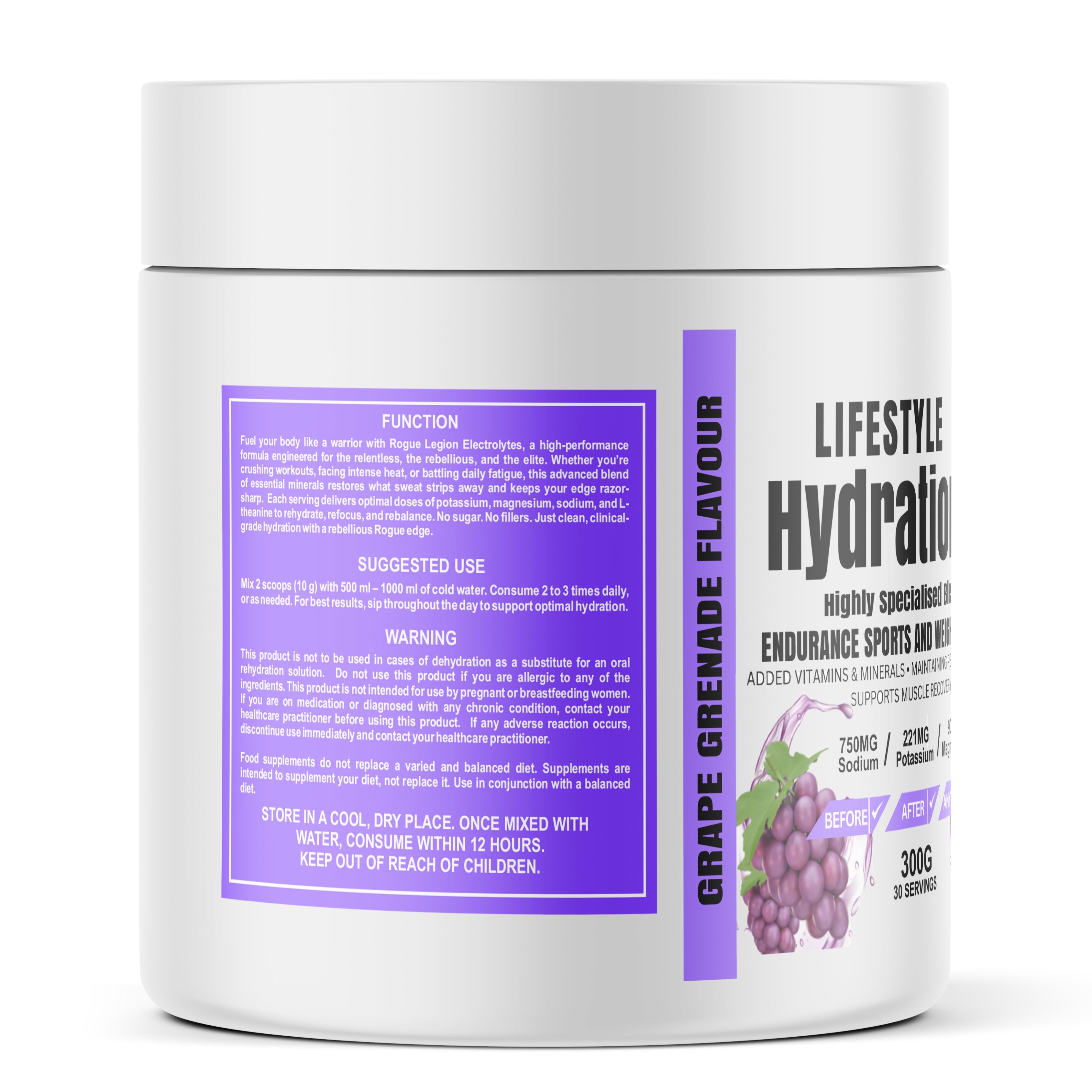 Lifestyle Hydration- Sugar Free Electrolytes- 30 Servings- Grape Grenade