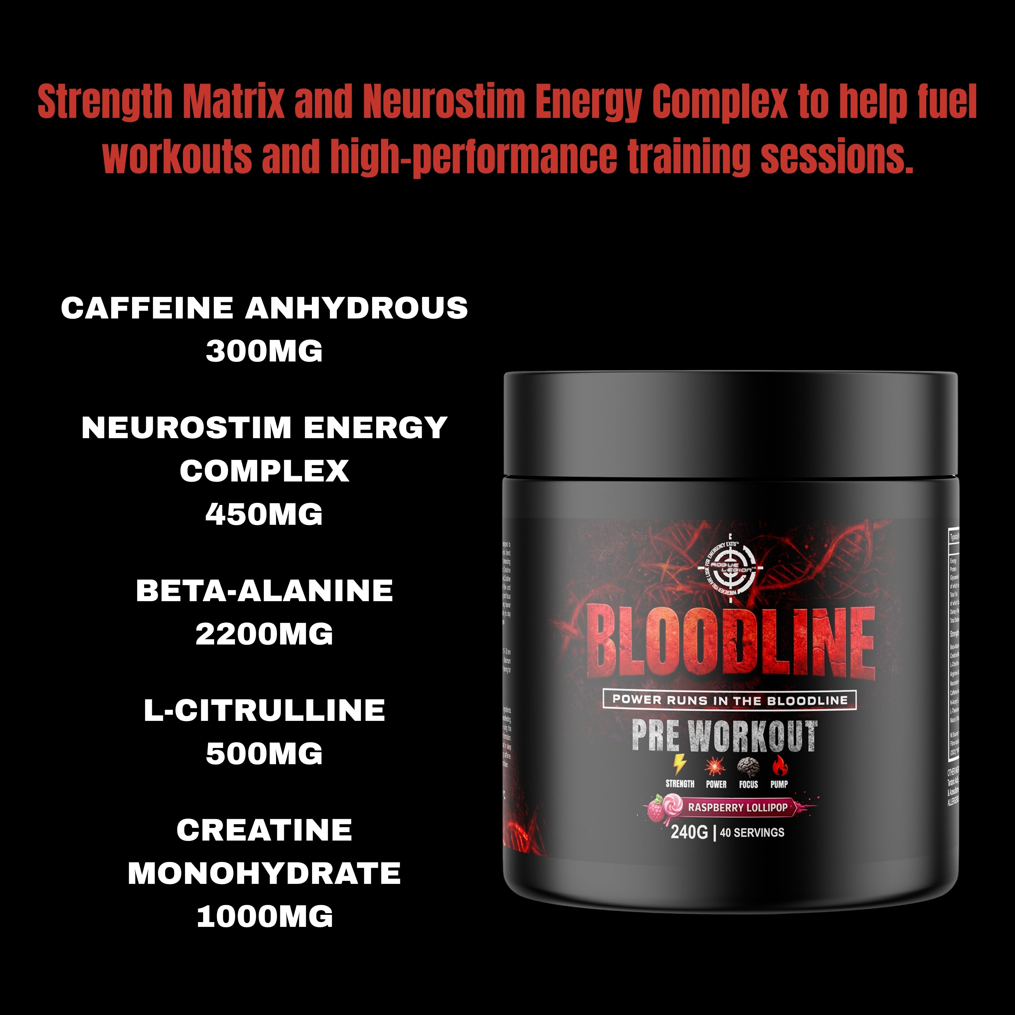 Rogue Legion Bloodline Pre-Workout- Raspberry Lollipop- 240g (40 Servings)